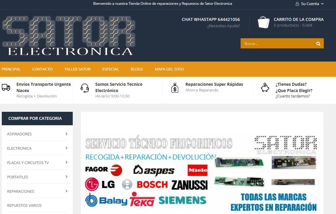 Tienda online Sator Electrónica repuestos y reparaciones